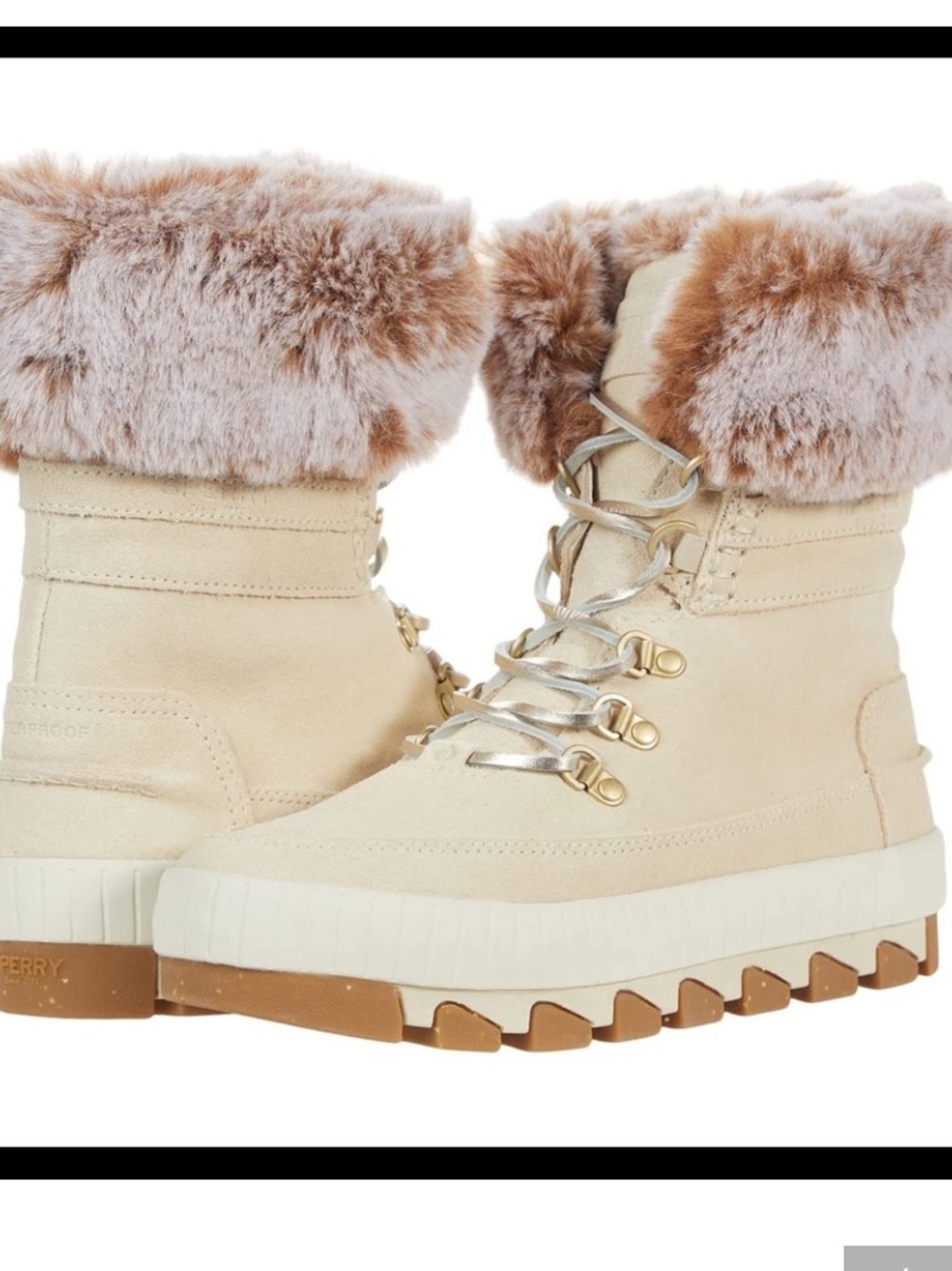 Sperry Ivory Faux Fur-Trim Lace-Up Winter Boots